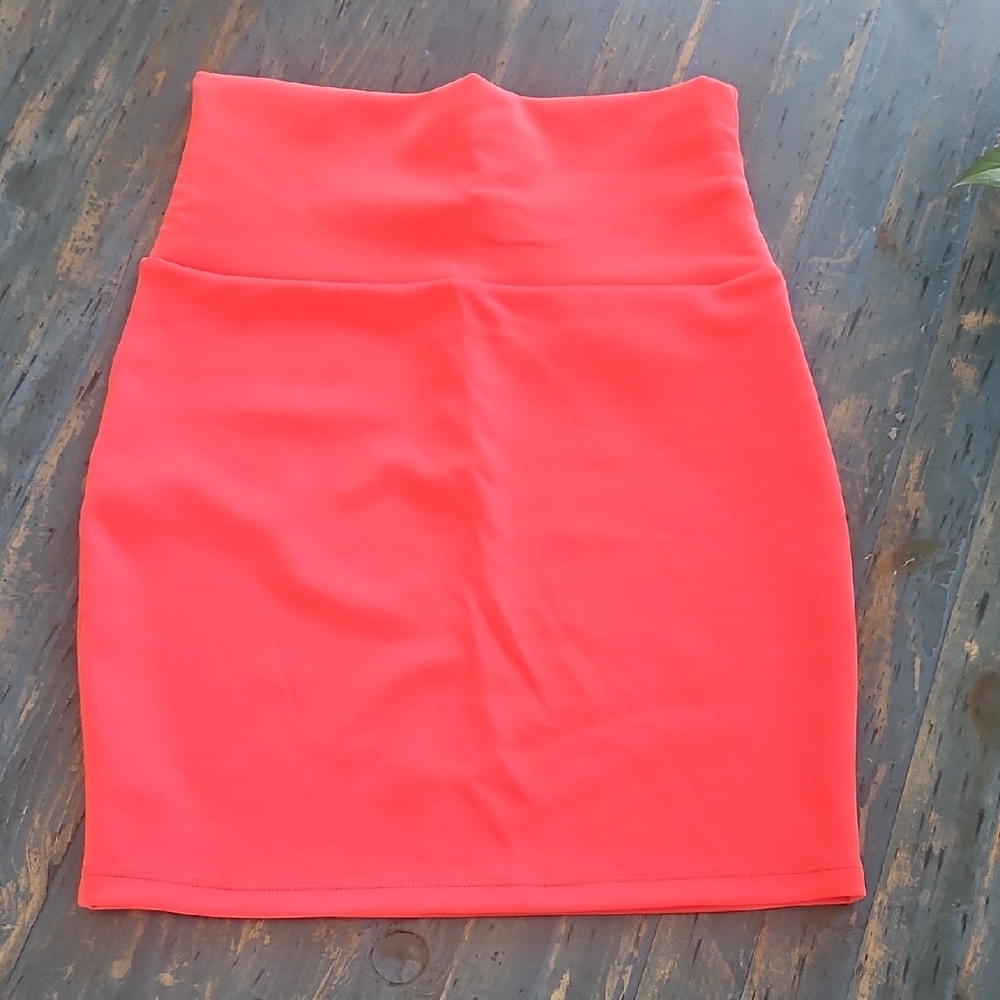 a'gaci Bright Coral Pencil Skirt